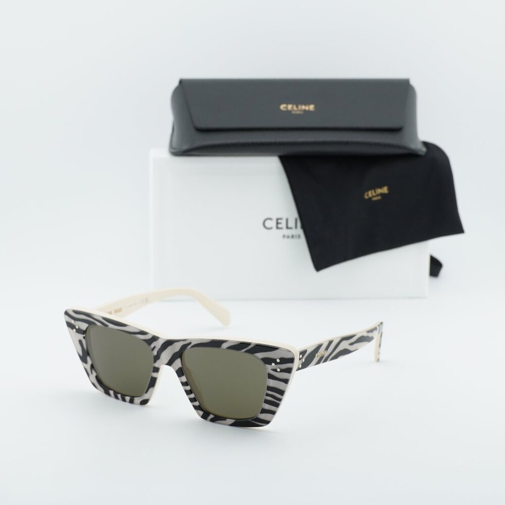 Celine CL40187I 99E Cat Eye Sunglasses - White and Black Animal / Grey
